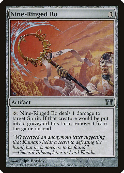 Nine-Ringed Bo, carta Magic di tipo Artifact illustrata da Ralph Horsley