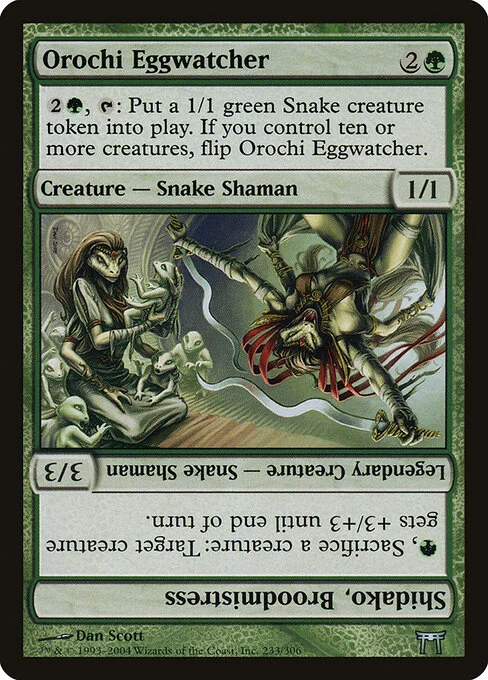 Orochi Eggwatcher // Shidako, Broodmistress, carta Magic di tipo Creature — Snake Shaman // Legendary Creature — Snake Shaman illustrata da Dan Murayama Scott