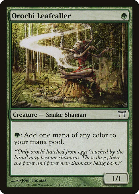 Orochi Leafcaller, carta Magic di tipo Creature — Snake Shaman illustrata da Joel Thomas