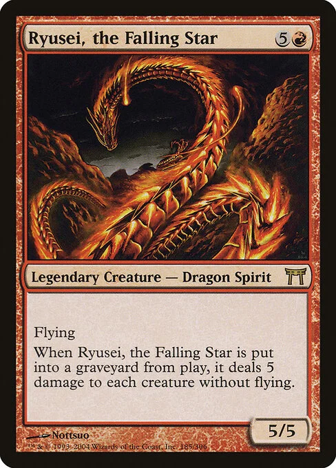 Ryusei, the Falling Star, carta Magic di tipo Legendary Creature — Dragon Spirit illustrata da Nottsuo