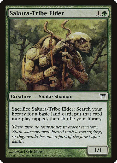 Sakura-Tribe Elder, carta Magic di tipo Creature — Snake Shaman illustrata da Carl Critchlow