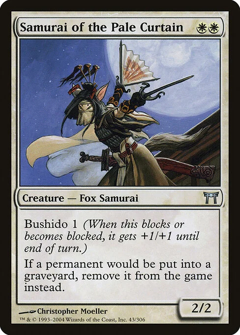 Samurai of the Pale Curtain, carta Magic di tipo Creature — Fox Samurai illustrata da Christopher Moeller