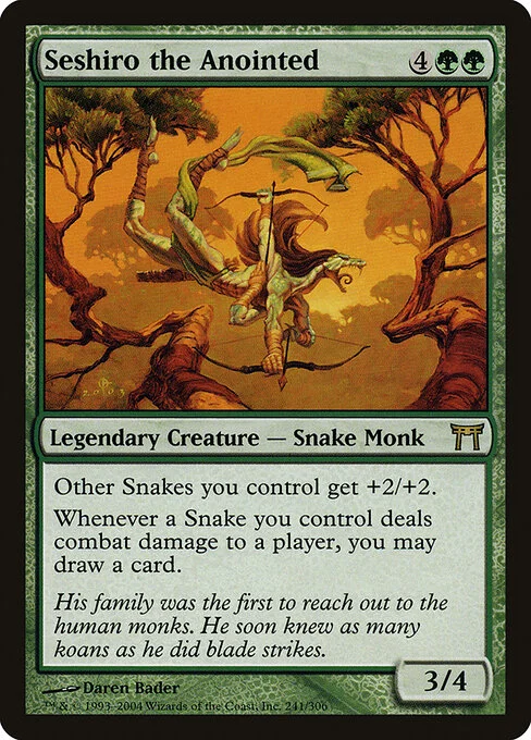 Seshiro the Anointed, carta Magic di tipo Legendary Creature — Snake Monk illustrata da Daren Bader