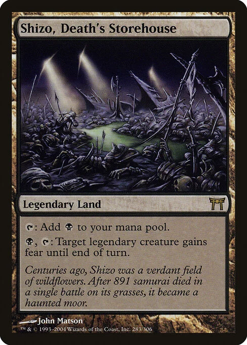 Shizo, Death's Storehouse, carta Magic di tipo Legendary Land illustrata da John Matson