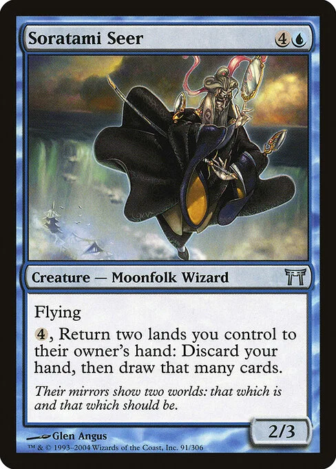 Soratami Seer, carta Magic di tipo Creature — Moonfolk Wizard illustrata da Glen Angus