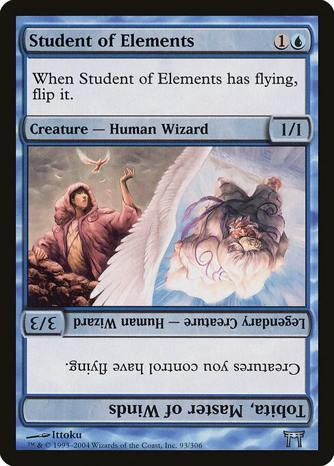 Student of Elements // Tobita, Master of Winds, carta Magic di tipo Creature — Human Wizard // Legendary Creature — Human Wizard illustrata da Ittoku