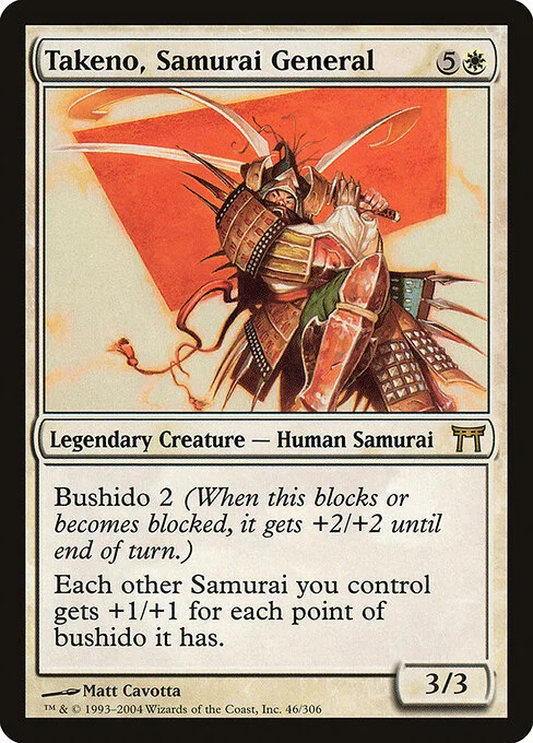 Takeno, Samurai General, carta Magic di tipo Legendary Creature — Human Samurai illustrata da Matt Cavotta