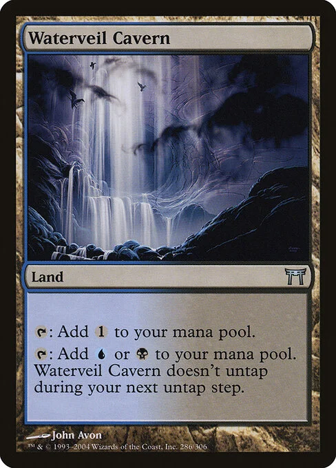 Waterveil Cavern, carta Magic di tipo Land illustrata da John Avon