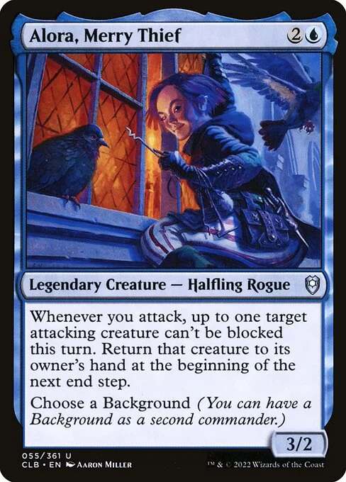Alora, Merry Thief, carta Magic di tipo Legendary Creature — Halfling Rogue illustrata da Aaron Miller
