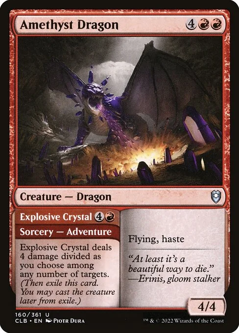 Amethyst Dragon // Explosive Crystal, carta Magic di tipo Creature — Dragon // Sorcery — Adventure illustrata da Piotr Dura