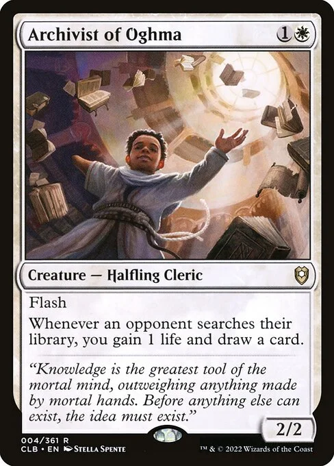 Archivist of Oghma, carta Magic di tipo Creature — Halfling Cleric illustrata da Stella Spente