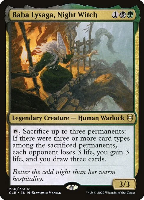 Baba Lysaga, Night Witch, carta Magic di tipo Legendary Creature — Human Warlock illustrata da Slawomir Maniak