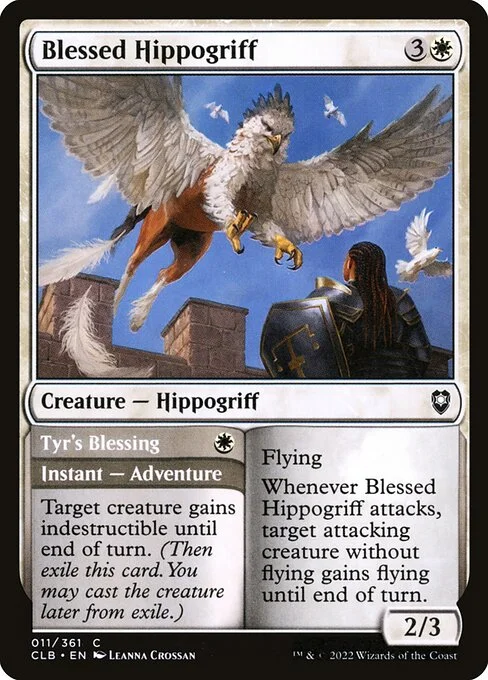 Blessed Hippogriff // Tyr's Blessing, carta Magic di tipo Creature — Hippogriff // Instant — Adventure illustrata da Leanna Crossan
