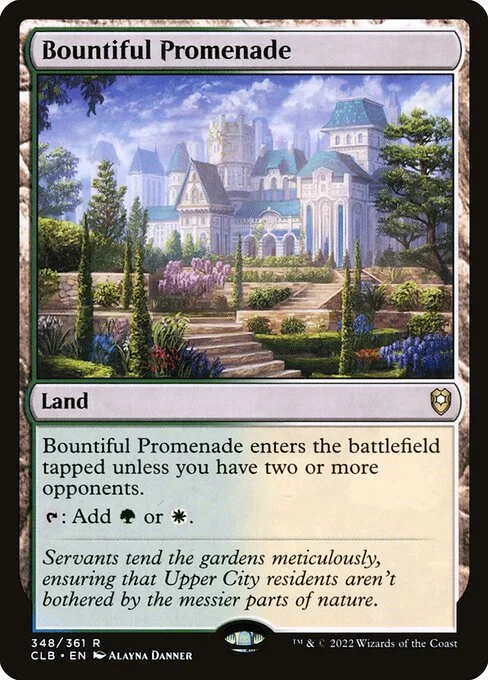 Bountiful Promenade, carta Magic di tipo Land illustrata da Alayna Danner
