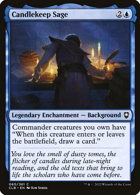 Candlekeep Sage, carta Magic di tipo Legendary Enchantment — Background illustrata da Kim Sokol