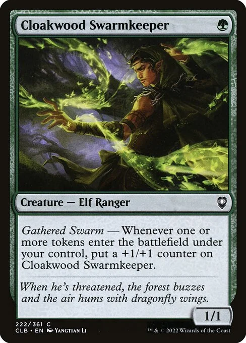 Cloakwood Swarmkeeper, carta Magic di tipo Creature — Elf Ranger illustrata da Yangtian Li