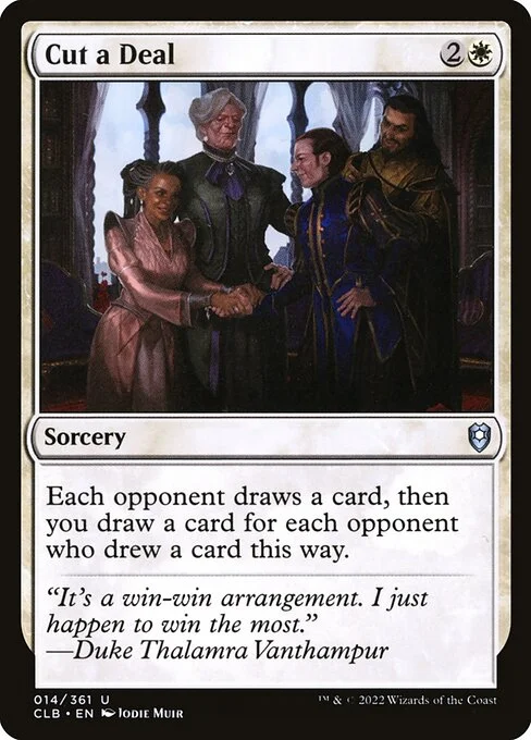 Cut a Deal, carta Magic di tipo Sorcery illustrata da Jodie Muir