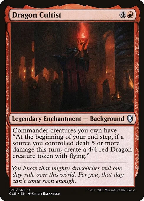 Dragon Cultist, carta Magic di tipo Legendary Enchantment — Background illustrata da Cristi Balanescu
