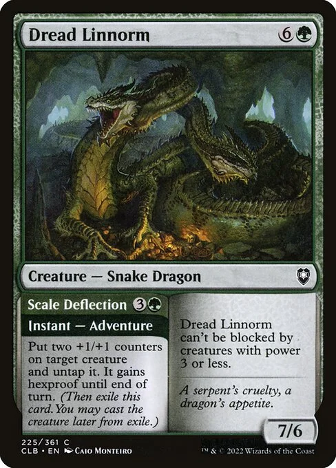 Dread Linnorm // Scale Deflection, carta Magic di tipo Creature — Snake Dragon // Instant — Adventure illustrata da Caio Monteiro