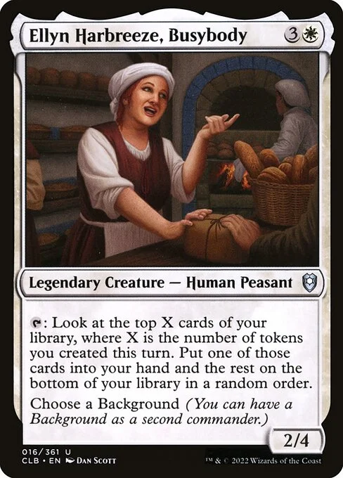 Ellyn Harbreeze, Busybody, carta Magic di tipo Legendary Creature — Human Peasant illustrata da Dan Murayama Scott