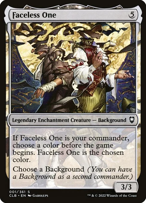Faceless One, carta Magic di tipo Legendary Enchantment Creature — Background illustrata da Gaboleps