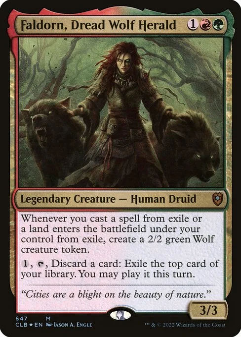 Faldorn, Dread Wolf Herald, carta Magic di tipo Legendary Creature — Human Druid illustrata da Jason A. Engle