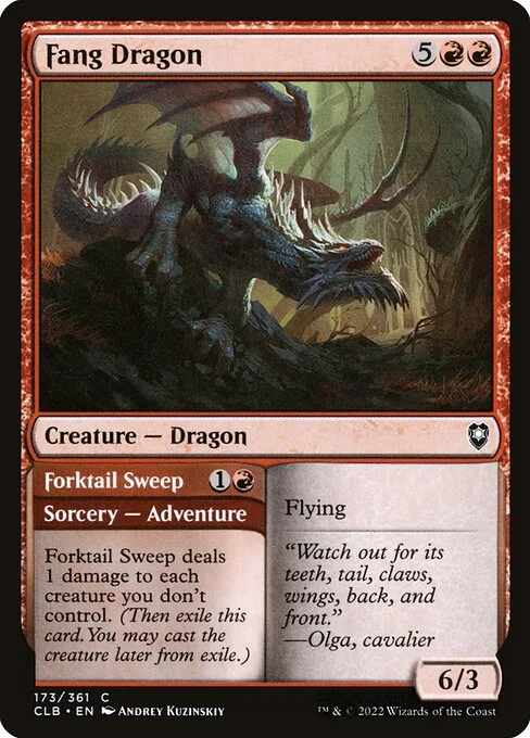 Fang Dragon // Forktail Sweep, carta Magic di tipo Creature — Dragon // Sorcery — Adventure illustrata da Andrey Kuzinskiy
