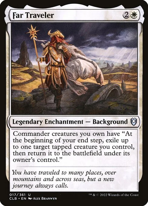 Far Traveler, carta Magic di tipo Legendary Enchantment — Background illustrata da Alix Branwyn