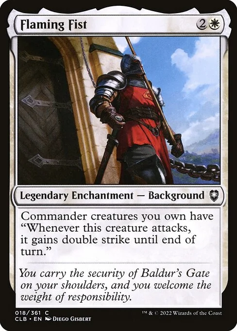 Flaming Fist, carta Magic di tipo Legendary Enchantment — Background illustrata da Diego Gisbert