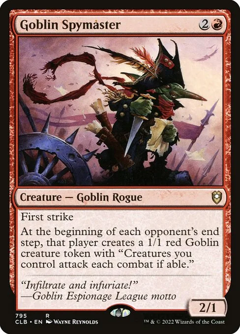 Goblin Spymaster, carta Magic di tipo Creature — Goblin Rogue illustrata da Wayne Reynolds