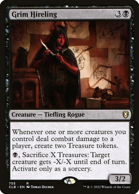Grim Hireling, carta Magic di tipo Creature — Tiefling Rogue illustrata da Tomas Duchek