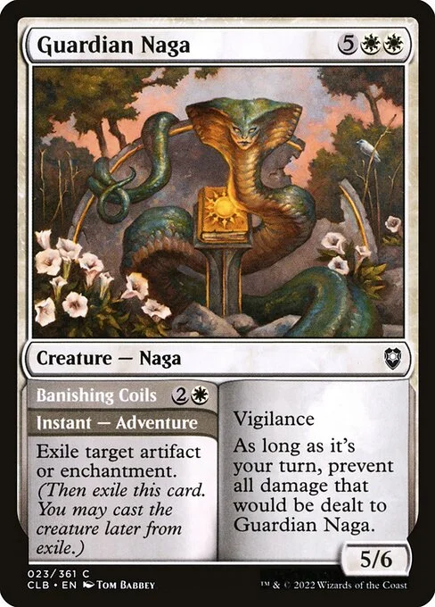 Guardian Naga // Banishing Coils, carta Magic di tipo Creature — Snake // Instant — Adventure illustrata da Tom Babbey