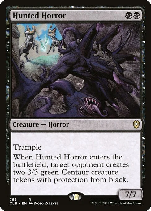 Hunted Horror, carta Magic di tipo Creature — Horror illustrata da Paolo Parente
