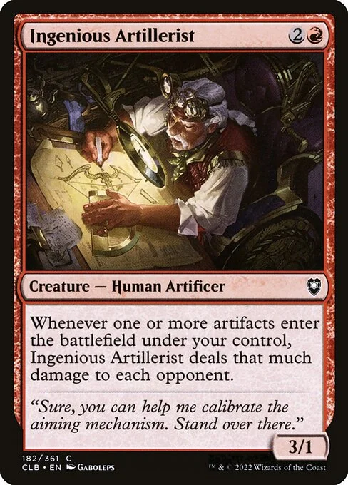 Ingenious Artillerist, carta Magic di tipo Creature — Human Artificer illustrata da Gaboleps