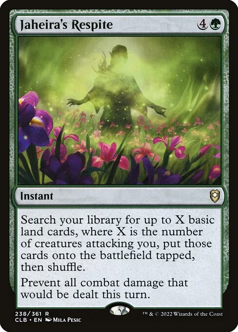 Jaheira's Respite, carta Magic di tipo Instant illustrata da Mila Pesic