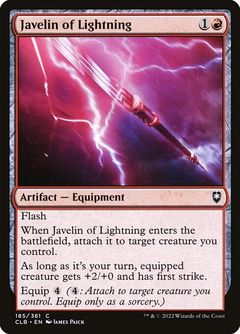 Javelin of Lightning, carta Magic di tipo Artifact — Equipment illustrata da James Paick