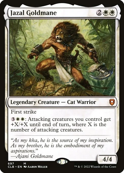 Jazal Goldmane, carta Magic di tipo Legendary Creature — Cat Warrior illustrata da Aaron Miller