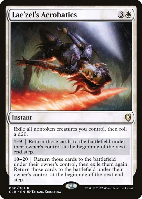 Lae'zel's Acrobatics, carta Magic di tipo Instant illustrata da Tatiana Kirgetova