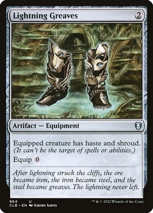 Lightning Greaves, carta Magic di tipo Artifact — Equipment illustrata da Jeremy Jarvis