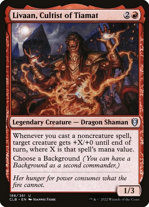 Livaan, Cultist of Tiamat, carta Magic di tipo Legendary Creature — Dragon Shaman illustrata da Ioannis Fiore