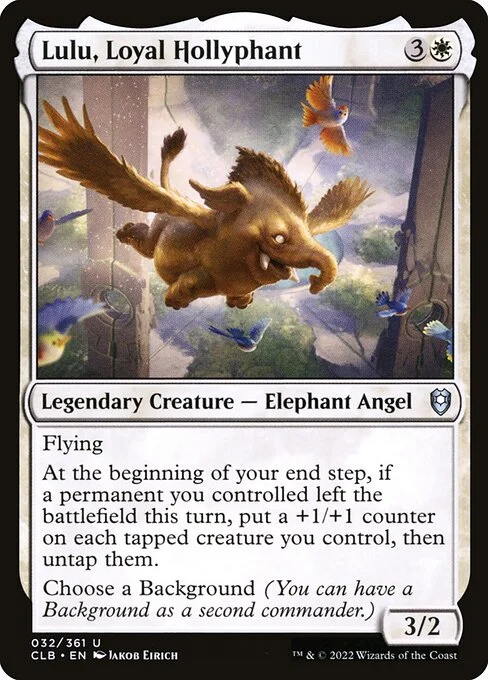 Lulu, Loyal Hollyphant, carta Magic di tipo Legendary Creature — Elephant Angel illustrata da Jakob Eirich