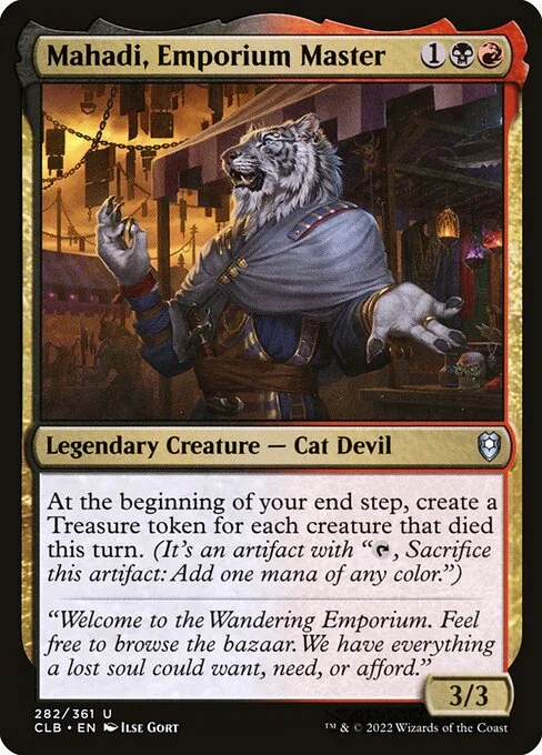 Mahadi, Emporium Master, carta Magic di tipo Legendary Creature — Devil illustrata da Ilse Gort