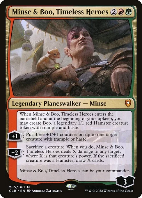 Minsc & Boo, Timeless Heroes, carta Magic di tipo Legendary Planeswalker — Minsc illustrata da Andreas Zafiratos
