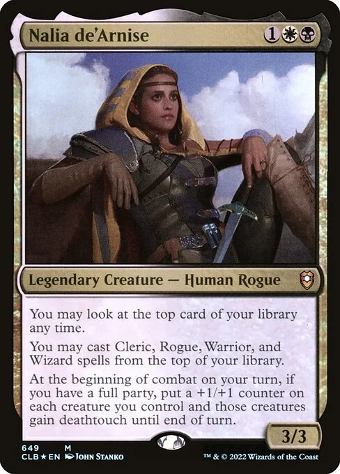 Nalia de'Arnise, carta Magic di tipo Legendary Creature — Human Rogue illustrata da John Stanko