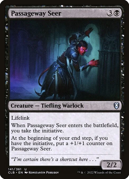 Passageway Seer, carta Magic di tipo Creature — Tiefling Warlock illustrata da Konstantin Porubov