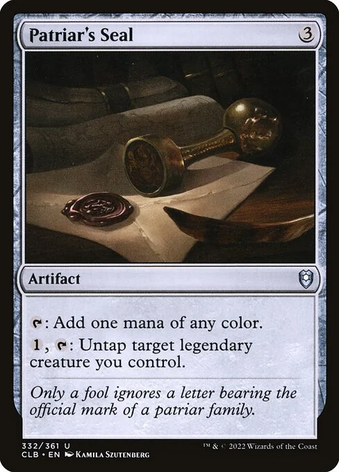 Patriar's Seal, carta Magic di tipo Artifact illustrata da Kamila Szutenberg