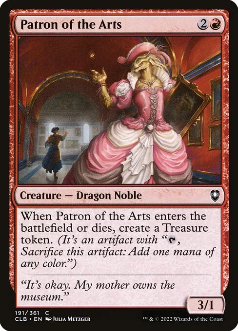 Patron of the Arts, carta Magic di tipo Creature — Dragon Noble illustrata da Julia Metzger