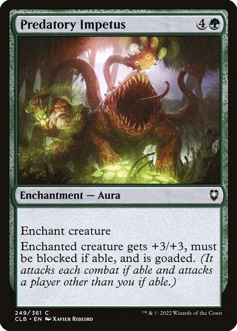 Predatory Impetus, carta Magic di tipo Enchantment — Aura illustrata da Xavier Ribeiro
