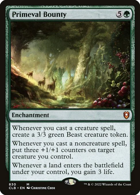 Primeval Bounty, carta Magic di tipo Enchantment illustrata da Christine Choi