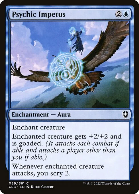 Psychic Impetus, carta Magic di tipo Enchantment — Aura illustrata da Diego Gisbert